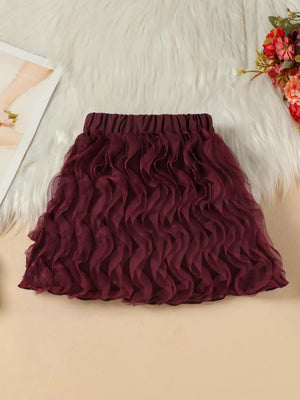 Burgundy toddler skirt with ruffled mesh and elastic waist
