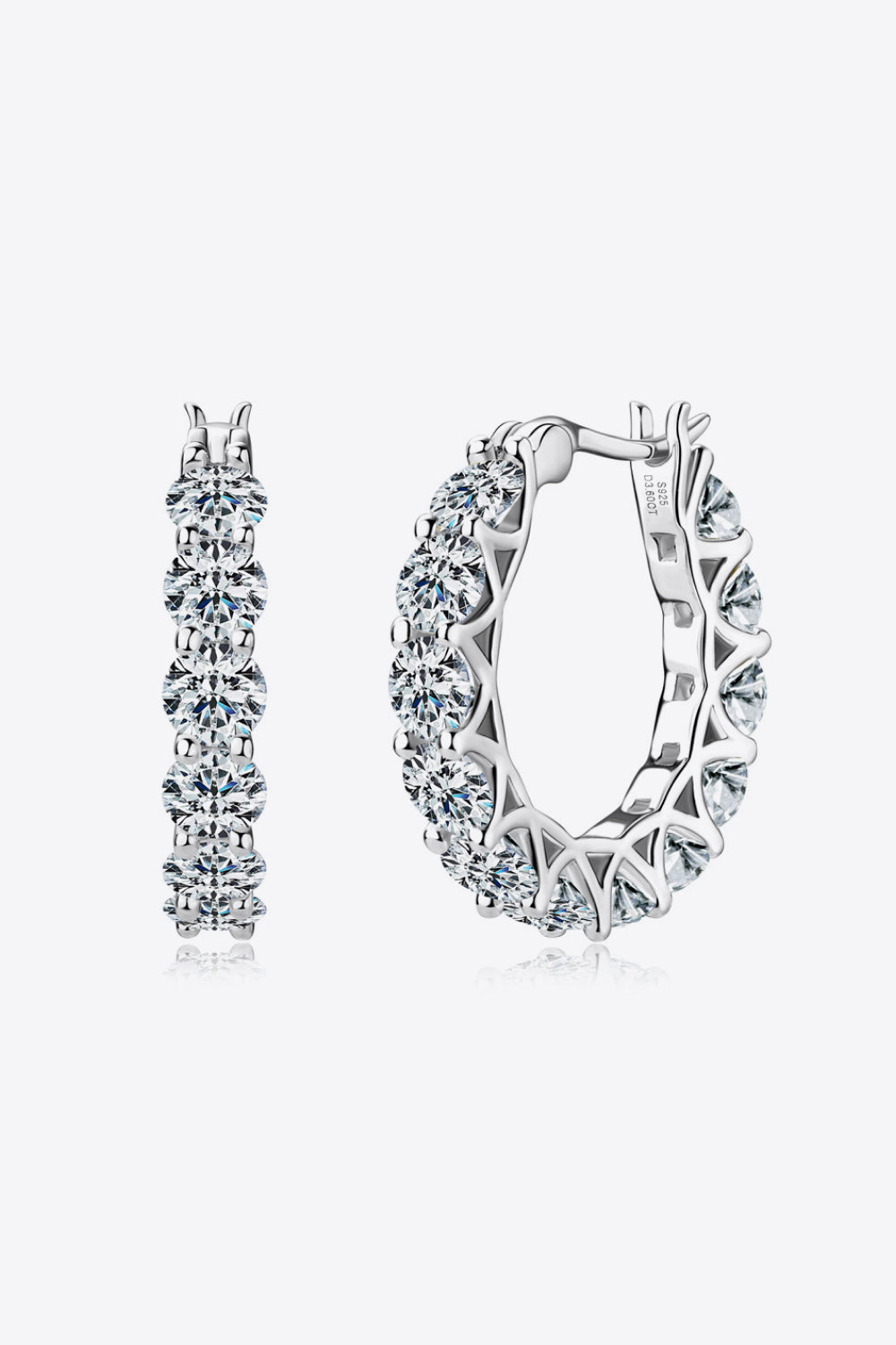 Silver moissanite pavé hoop earrings with round-cut stones