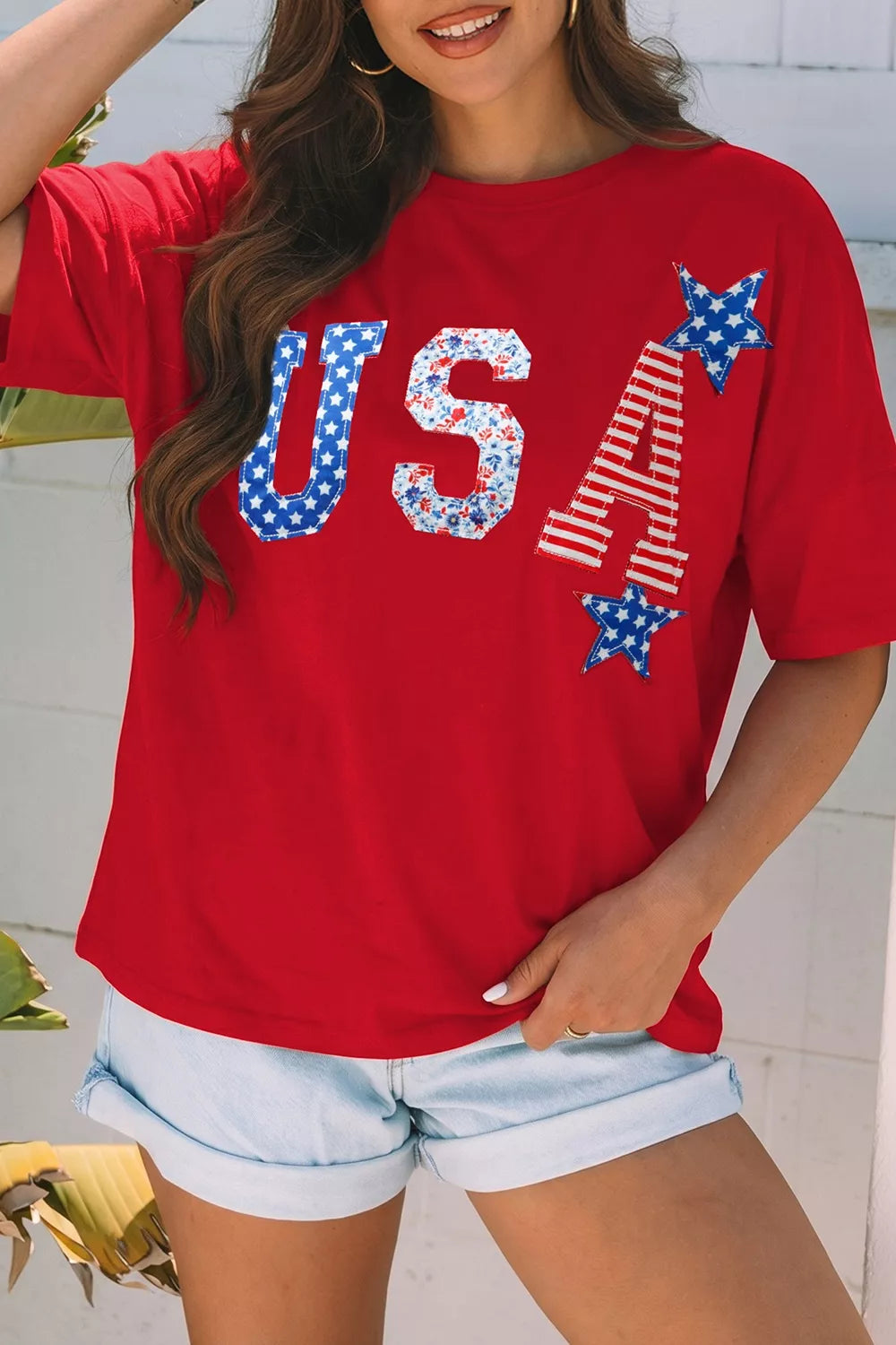 Patriotic Usa Embroidered Short Sleeve T-shirt