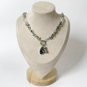 Black Chunky Gemstone Pendant Necklace Alloy Resin