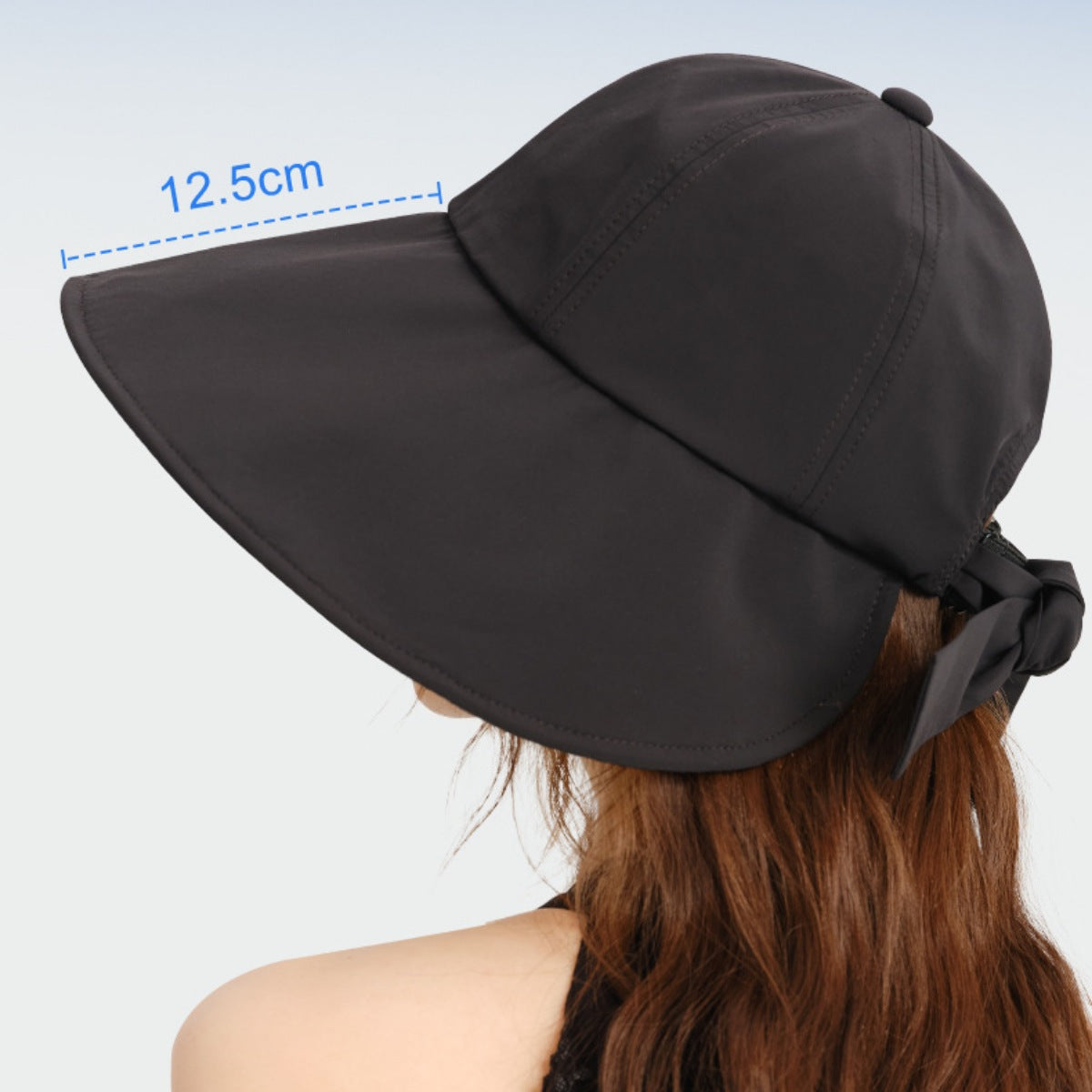 Black wide brim sun hat with bowknot detail and 12.5cm brim measurement