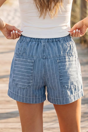 Striped High-waisted Denim Shorts option 4