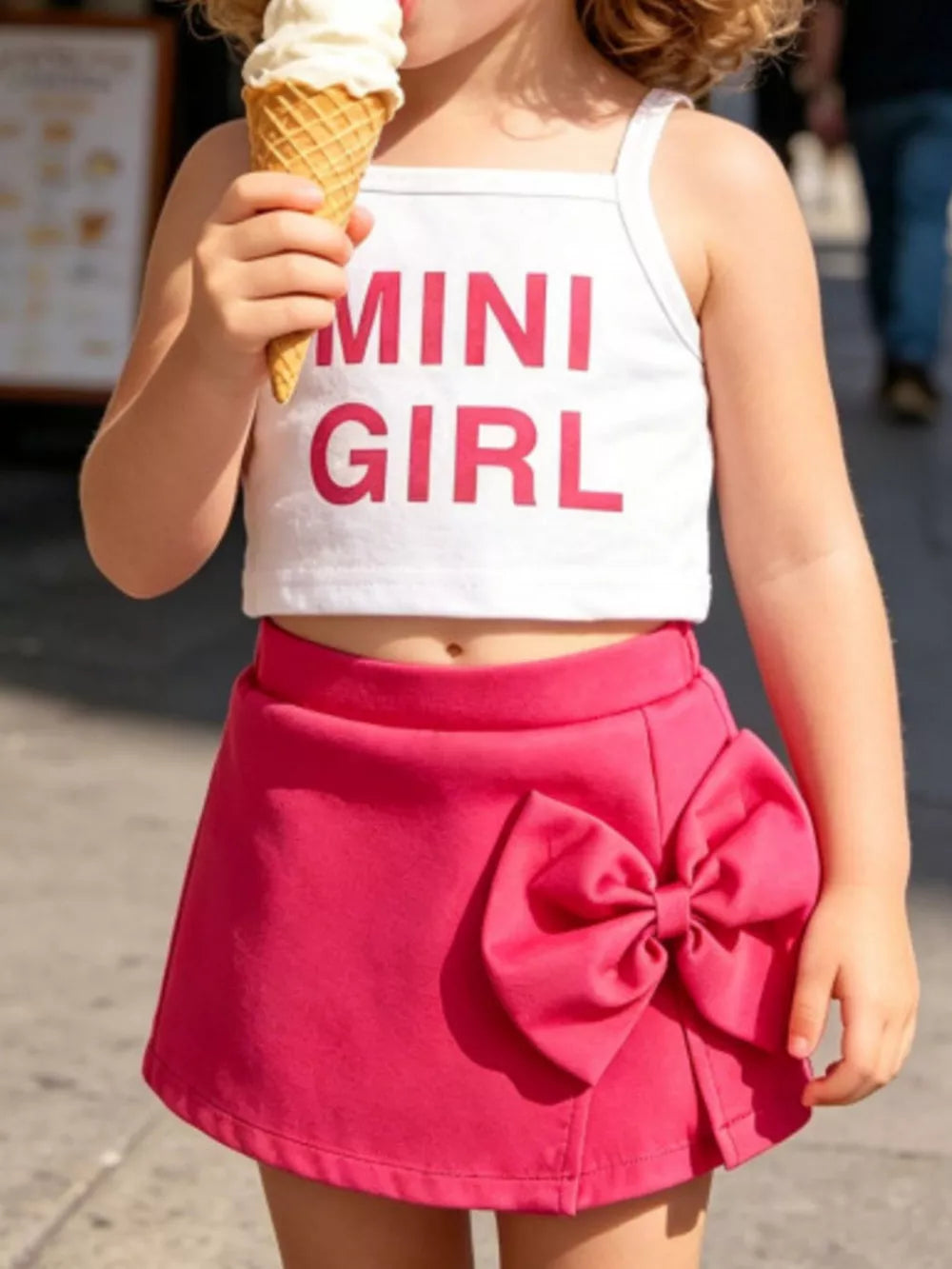 Children's Letter Graphic Cami And Bow Skort Set