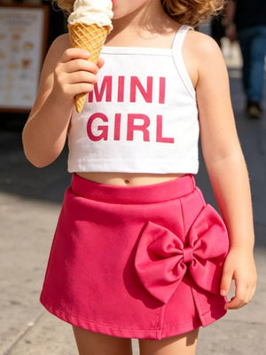 Children's Letter Graphic Cami And Bow Skort Set