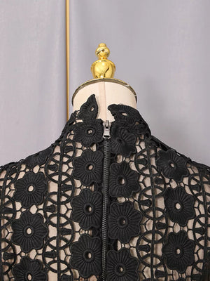 Lace Sheer Sleeve Mini Dress in Black, view 11