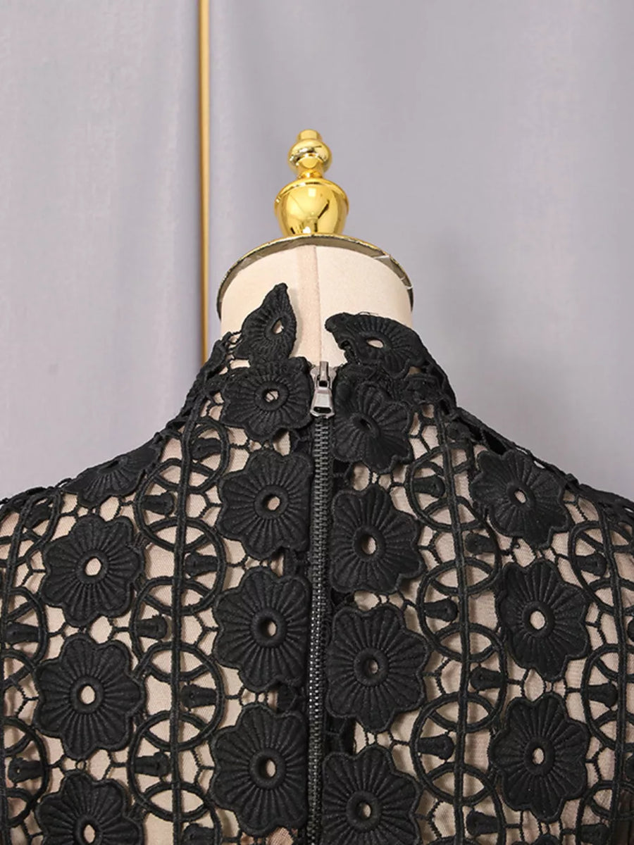 Lace Sheer Sleeve Mini Dress in Black, view 11