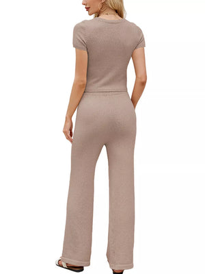 100% Viscose Care instructions: Machine wash cold lounge set in Lotus Color with relaxed silhouette