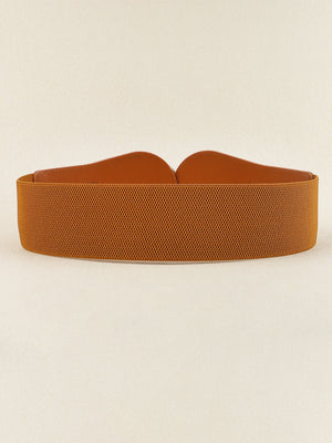 Caramel elastic waist cincher belt with sculpted buckle detail