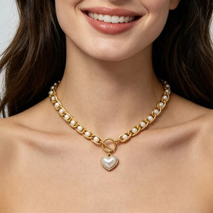 Chunky Pearl And Heart Pendant 18k Gold-plated Necklace option 5