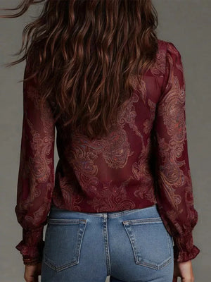 blouse featuring paisley in Crimson with 100% polyester Care instructions: Machine wash cold texture