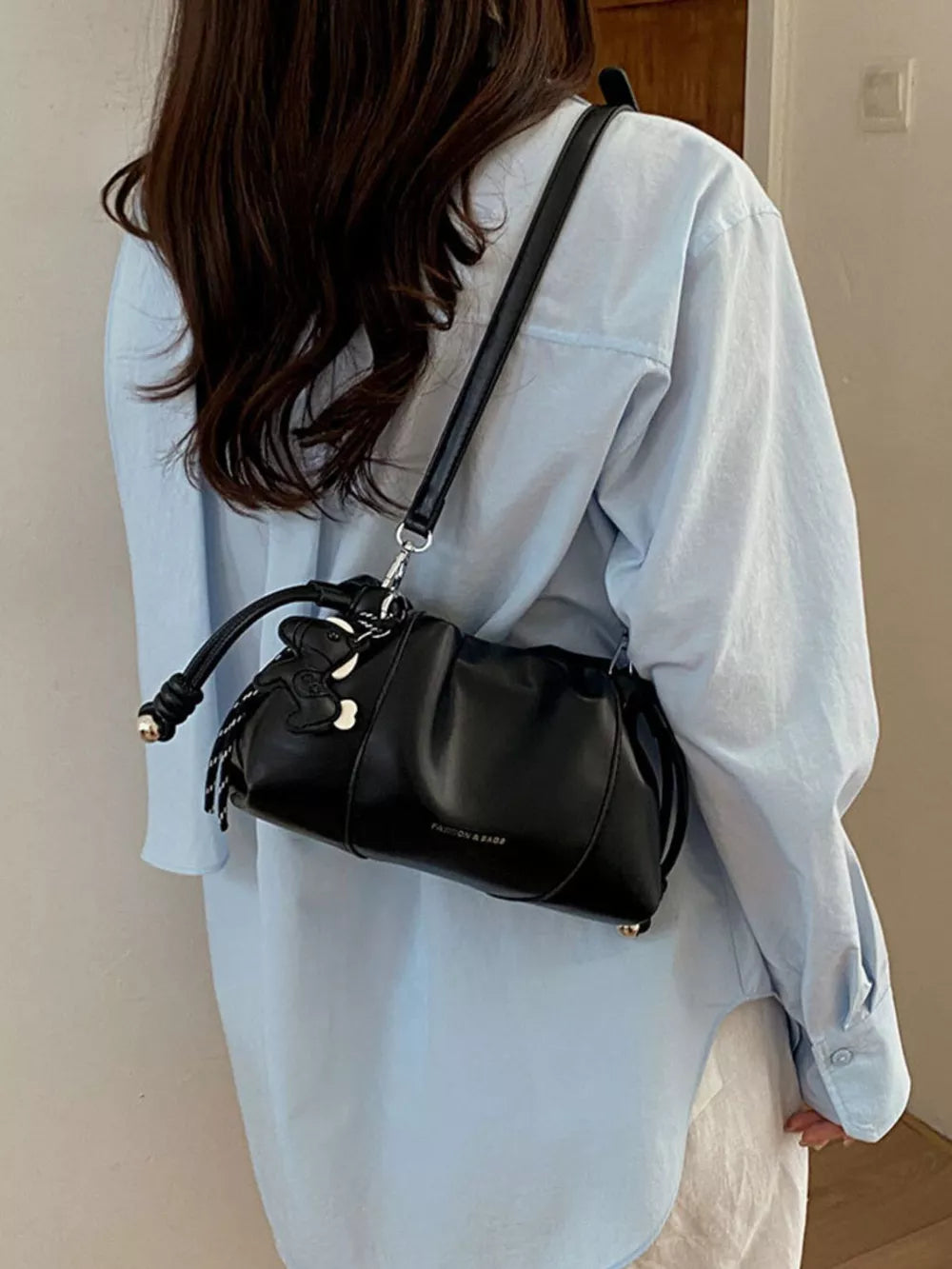 PU Leather Imported Size &amp crossbody bag in Black with relaxed silhouette