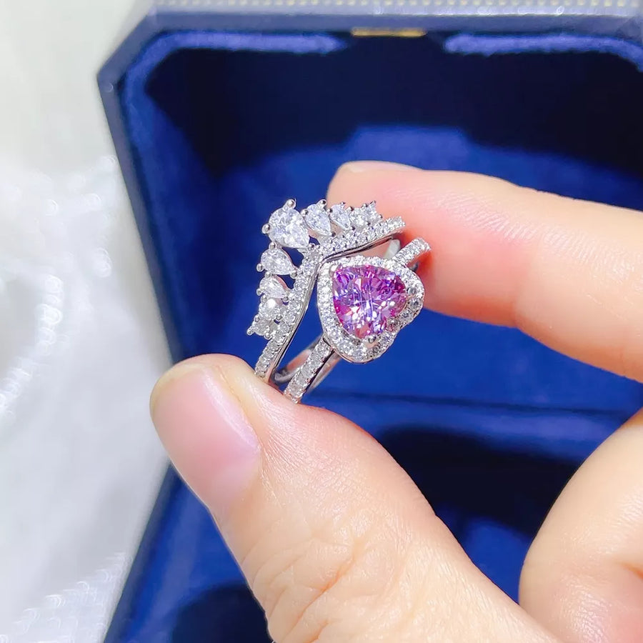 925 sterling silver,Moissanite Carat weight: 2ct Care instructions: Avoid wearin Ring Set in Pink Purple with fitted