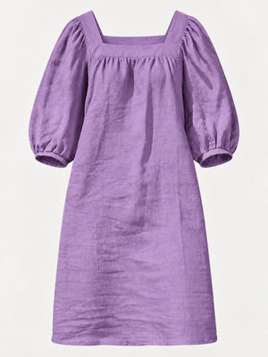 Cotton and linen blend mini dress in White with relaxed silhouette