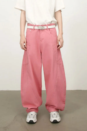 Sculpted pocket detail wide leg trousers in dusty pink, featuring a casual, breathable fit.