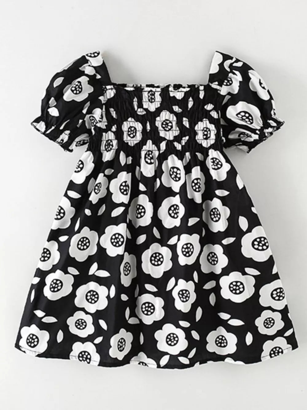 Children's Floral Print Square Neck Puff Sleeve Dress in this colorway