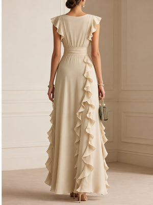 Polyester &amp maxi dress in White with A-line silhouette