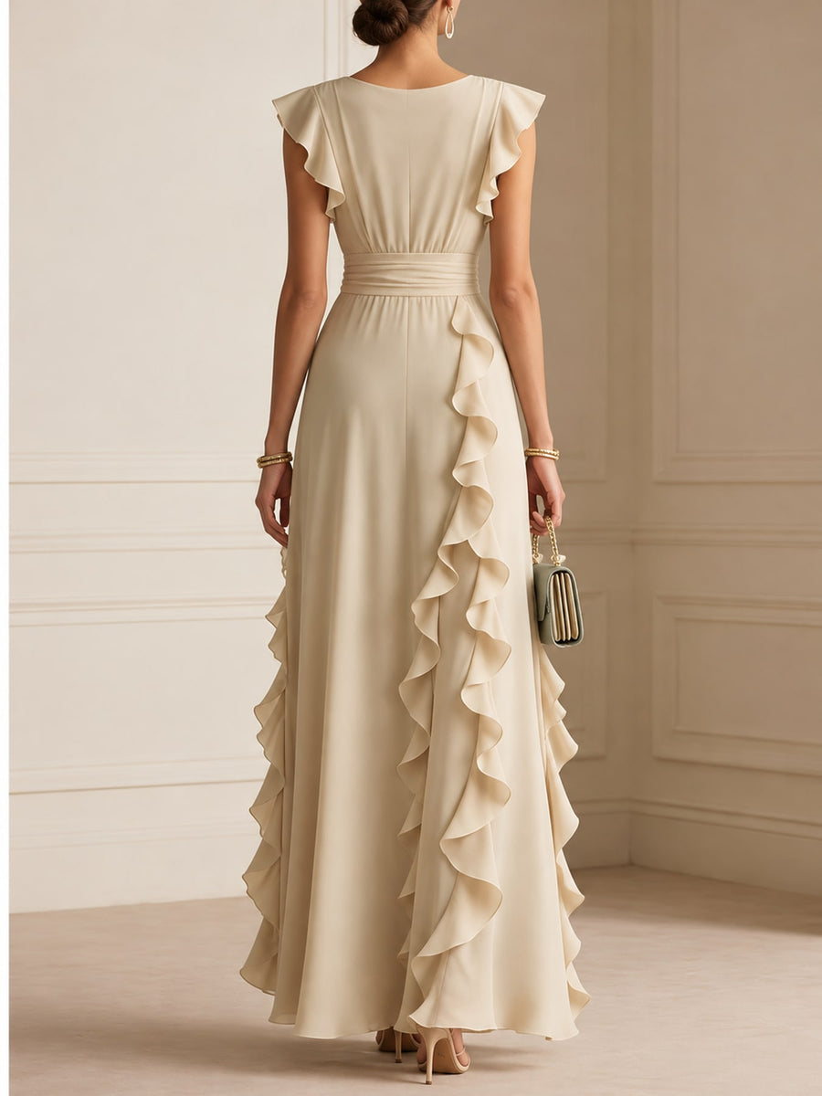 Polyester &amp maxi dress in White with A-line silhouette