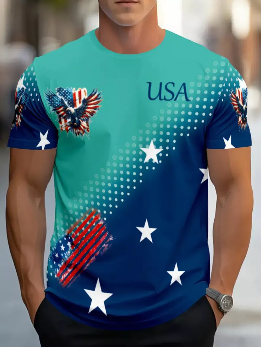 Navy Men's Patriotic Eagle Usa Graphic T-shirt Plus Size