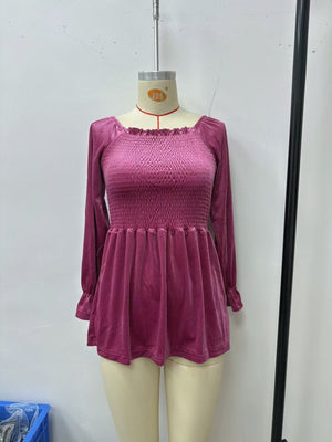 romantic peplum top in Mauve with square neck