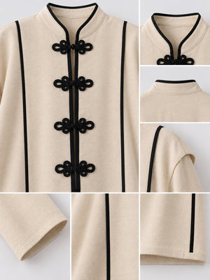 light beige relaxed blouse with mandarin collar