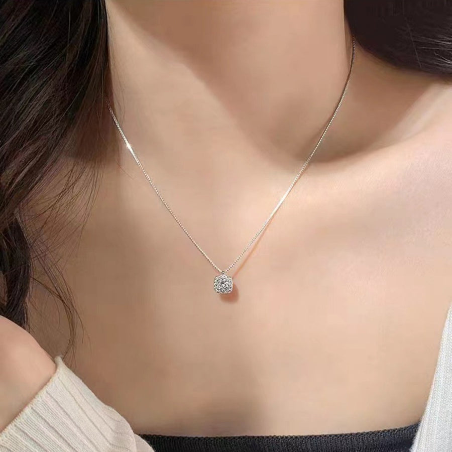 Sterling silver square pendant necklace with delicate chain