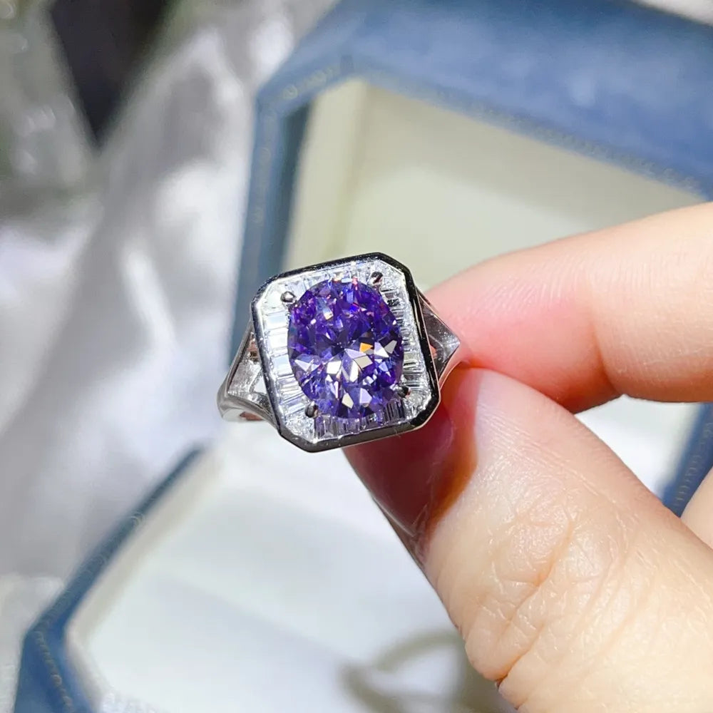 3 Carat Moissanite Square Ring Platinum-plated 925 Silver in Purple