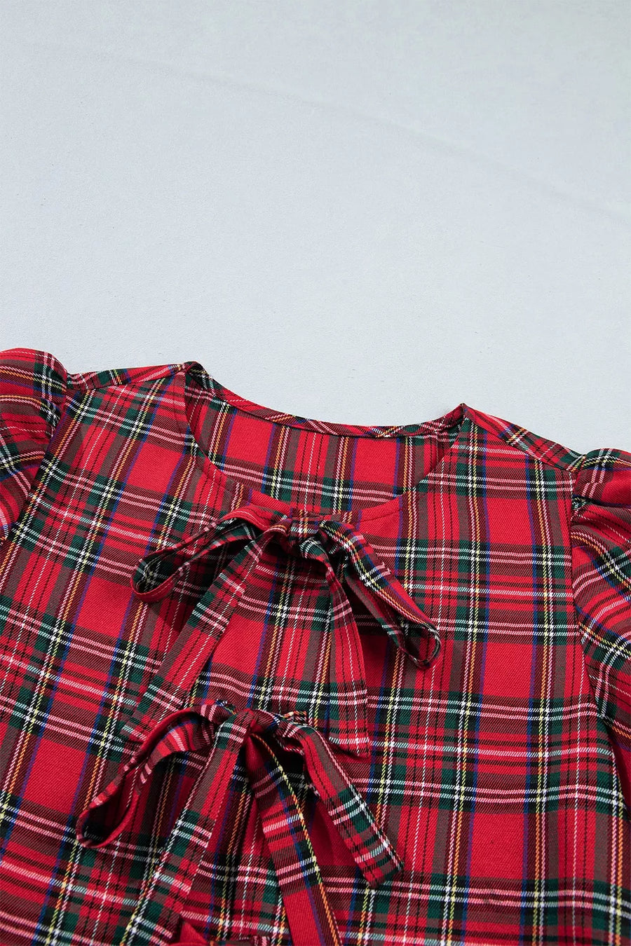 Plaid Knot Neck Short Sleeve Mini Dress option 6