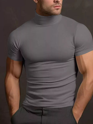 Dark Gray Men's Plus Size Short Sleeve Turtleneck T-shirt