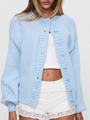 classic cardigan in light beige with round neck