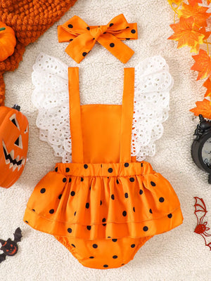 romper featuring polka dot in white with 65% cotton, 35% polyester Care instructions: Machine wash cold texture