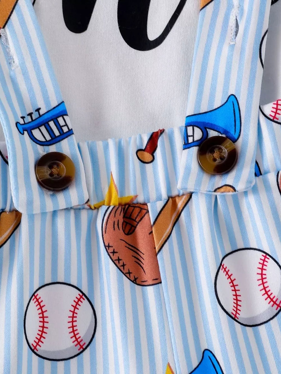 Light Brown Children's Baseball Bodysuit And Suspender Set