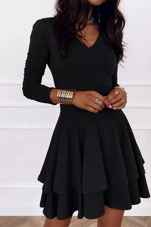 Layered Long Sleeve V-neck Mini Dress, view 14
