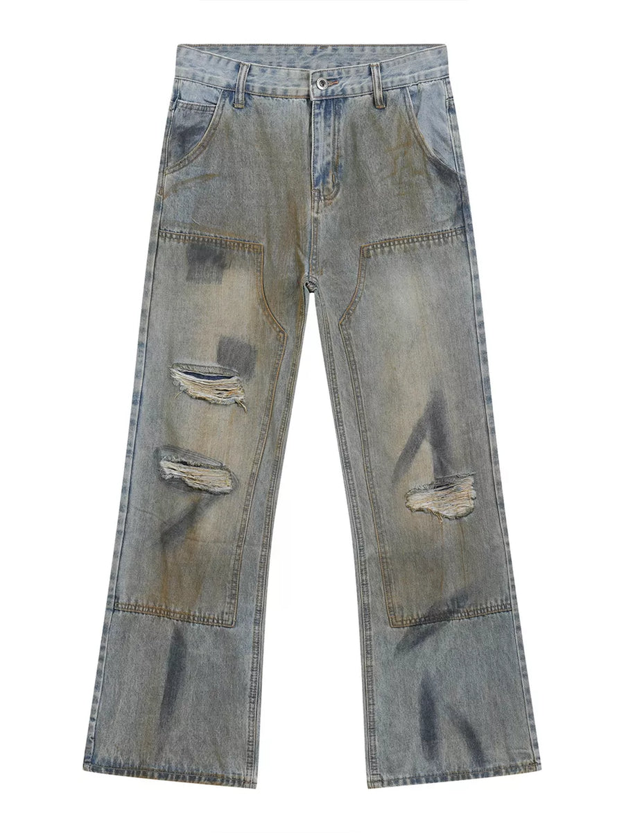 light blue jeans with full-length and zip-front