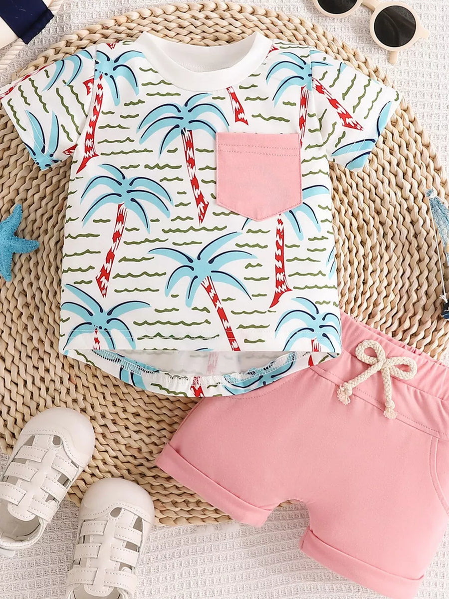 Children's Palm Tree Print T-shirt And Shorts Set in Caramel, view 11