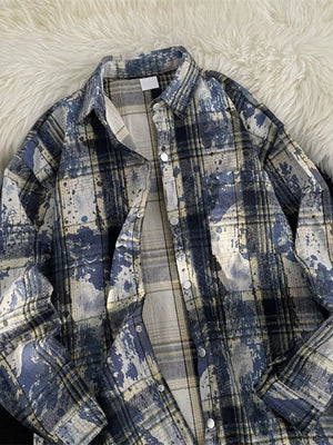 Blue with Men's Plus Size Plaid Button Up Casual Shacket in Blue