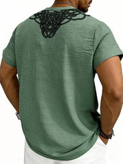 Men's Notched Printed Short Sleeve Shirt Plus Size in Green