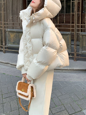 Quilted Hooded Puffer Jacket in White