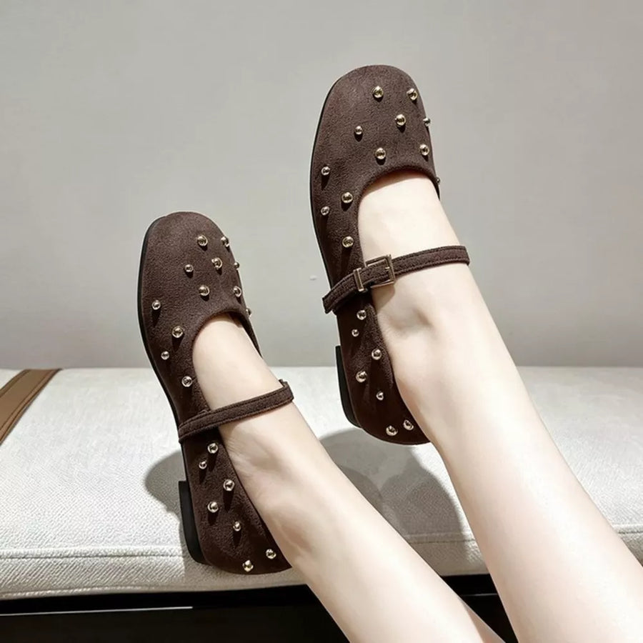 Studded Square Toe Slip-ons in black with studded