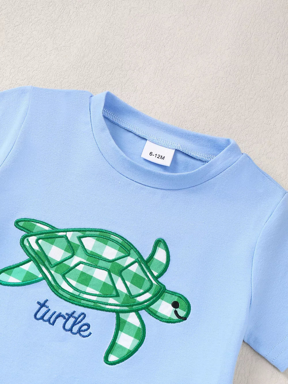Children's Turtle Round Neck Top And Gingham Shorts Set in this colorway