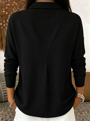 Light Blue blouse with hip-length and snap