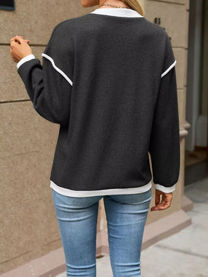 Button Detail Dropped Shoulder T-shirt in Brown with buttoned