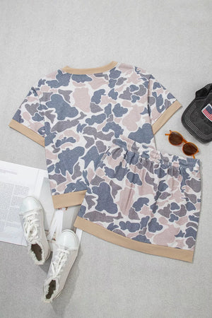 Camouflage Short Sleeve Top And Skirt Set option 5