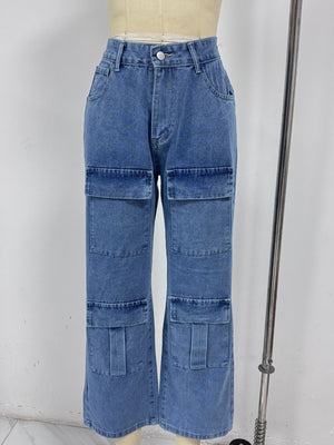 wide-leg jeans in light blue with pocketed and full-length