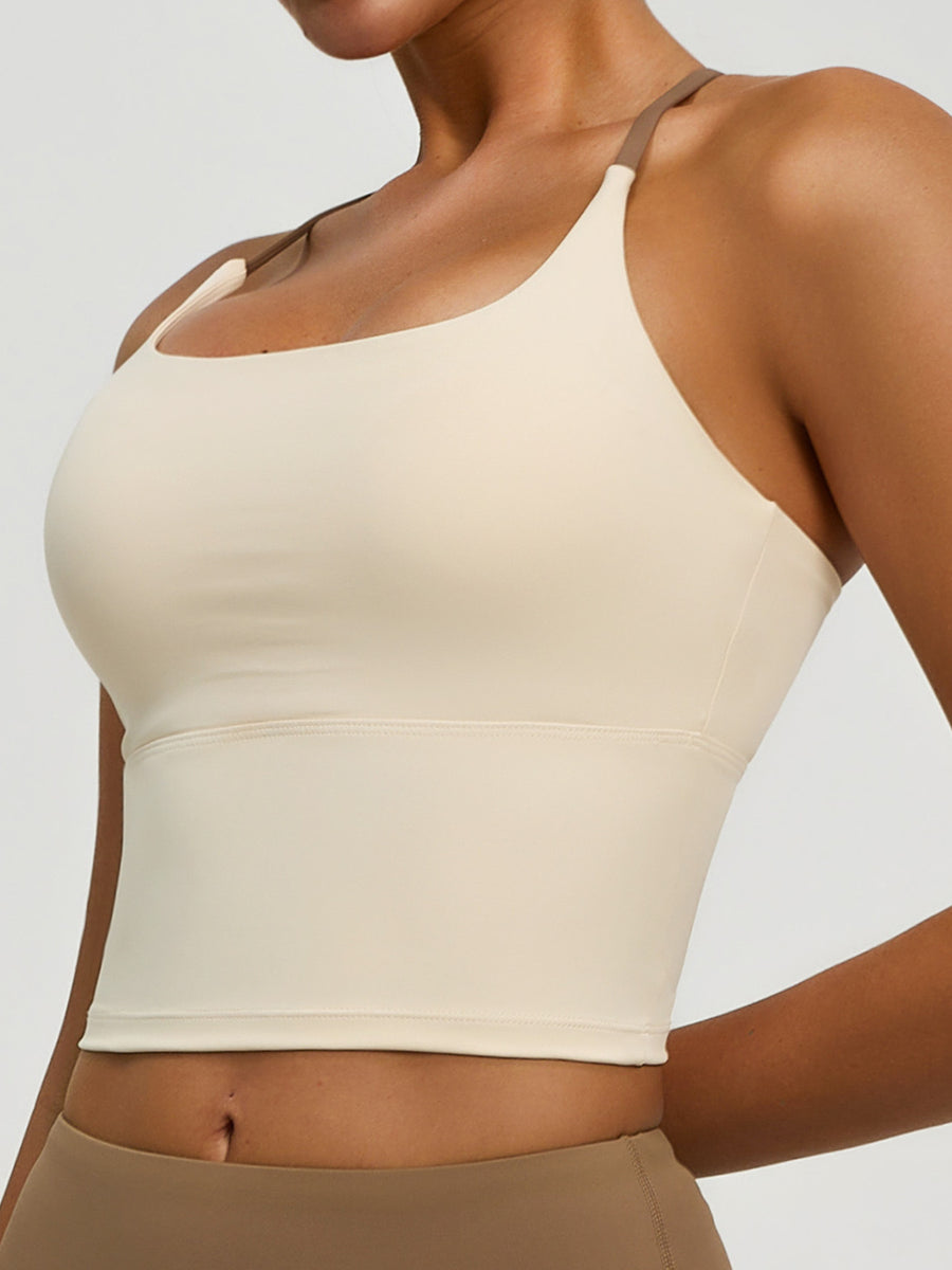 Criss-Cross Back Active Bra in Pastel Yellow with moisture-wicking