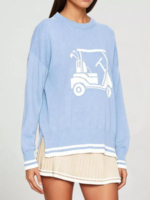 white pullover sweater featuring ribbed and graphic