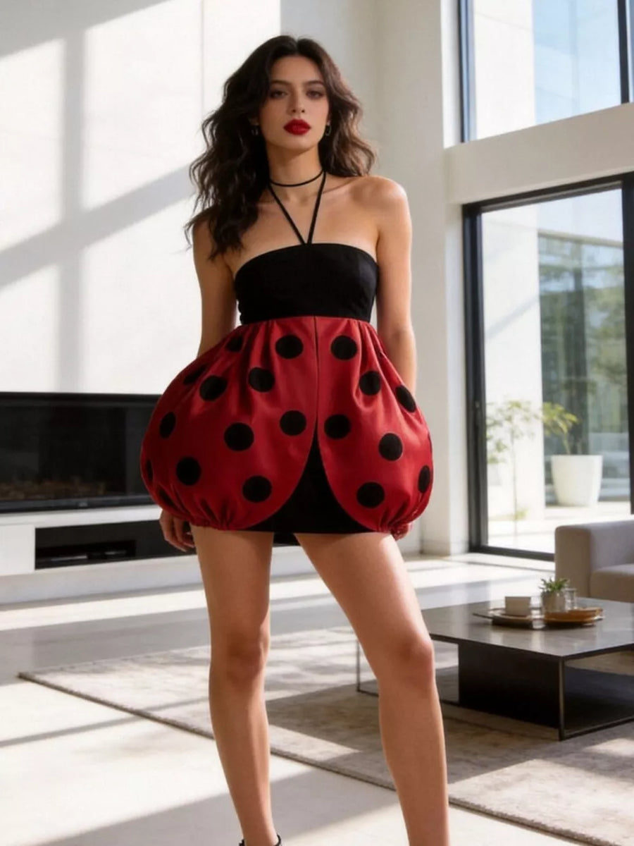 Deep Red fitted mini dress with halter