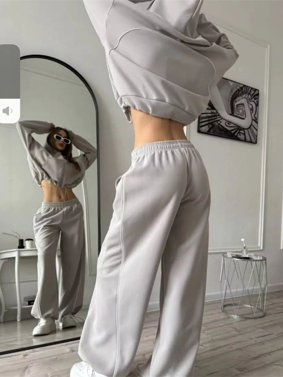lounge set in Light Gray with drawstring and waist-length