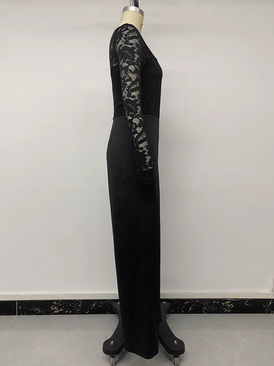 black flared jumpsuit with v-neck