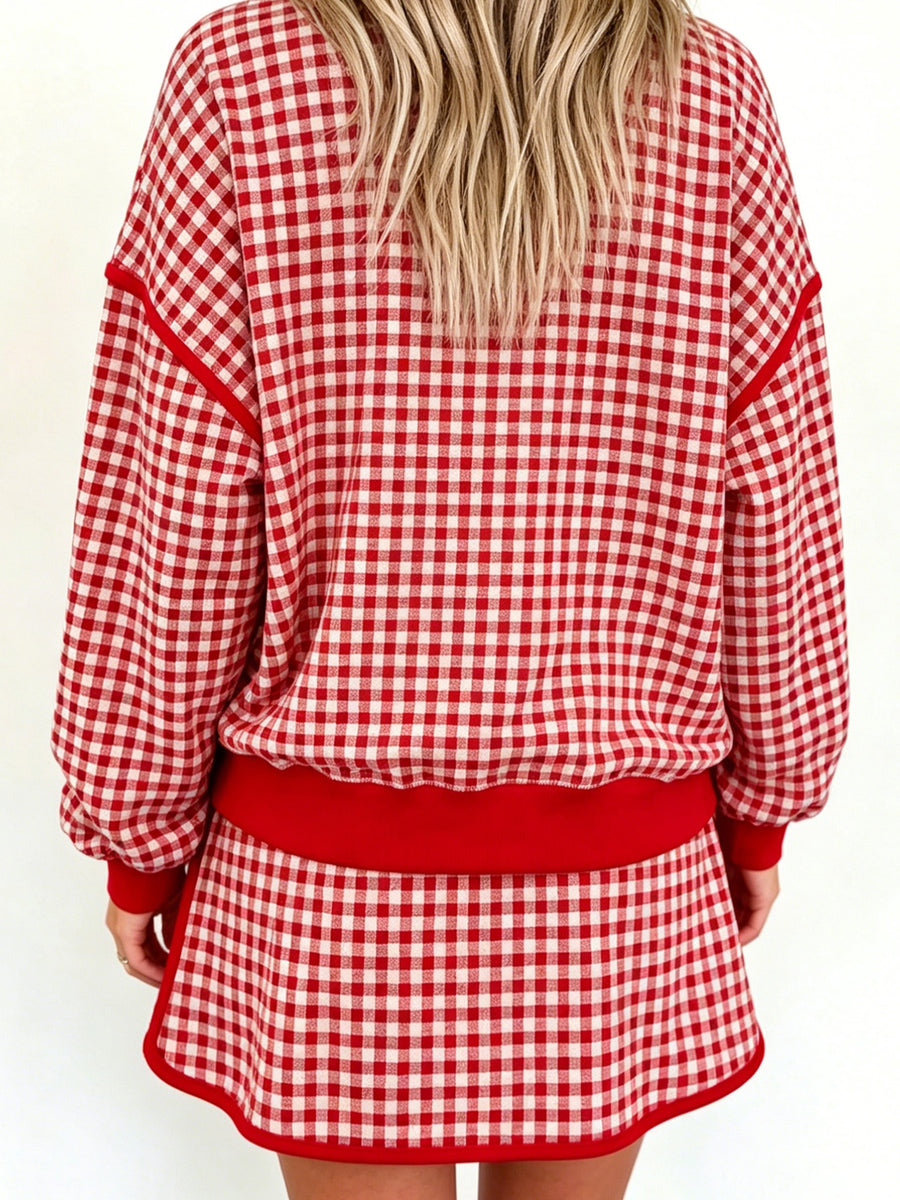 white pajama set featuring drawstring waist and gingham