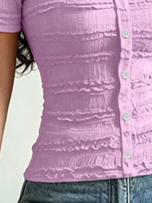 Frill Square Neck Short Sleeve Top in Army Green